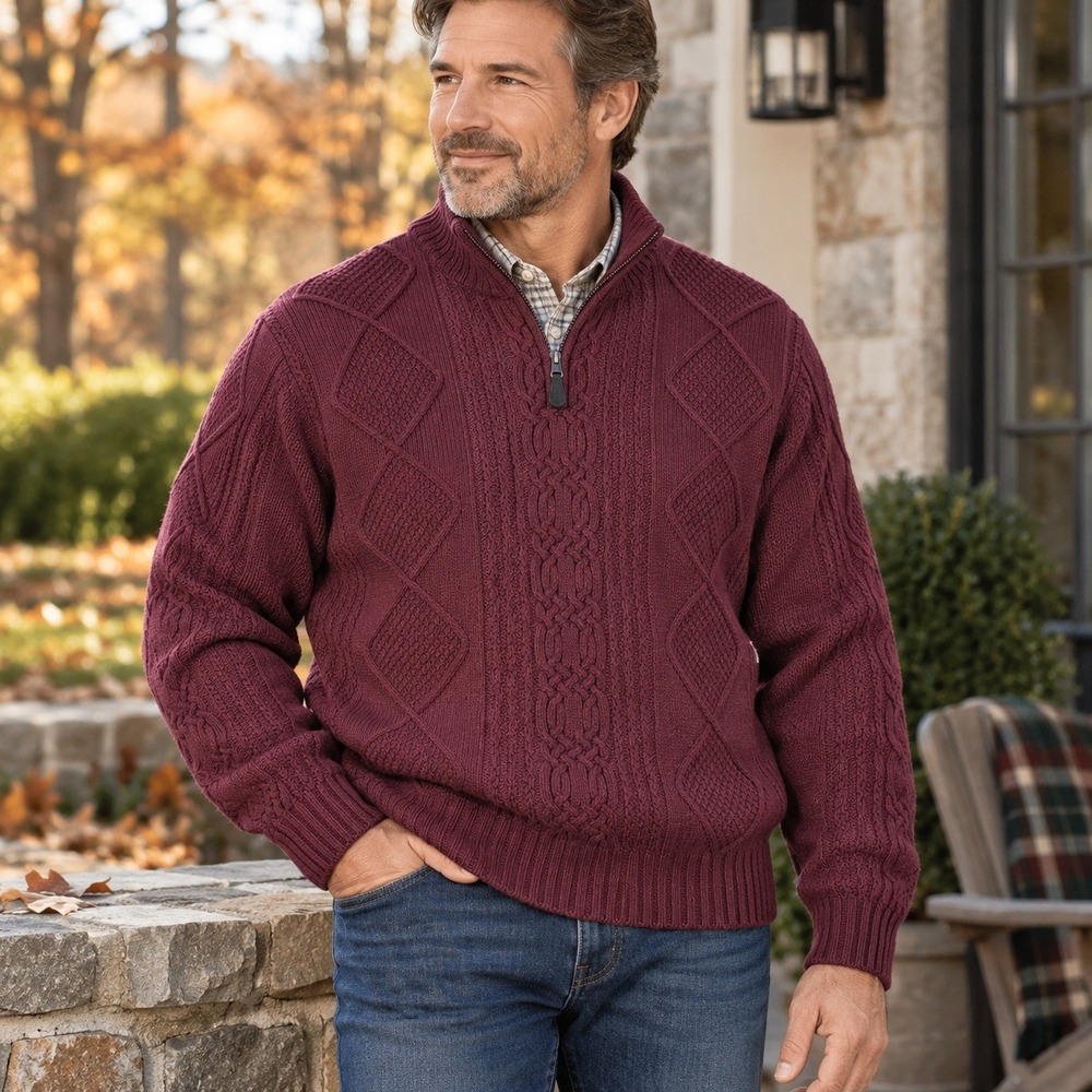 Jos A Bank Executive Sweater Lambswool Blend Cable Knit Quarter Zip Men's XXL